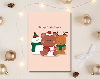 Handmade Bear & Reindeer Christmas Card: Adorable Holiday Greeting
