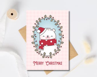 Handmade Pink Polar Bear Christmas Card: Festive Holiday Greeting