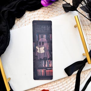 Spooky Ghost Bookmark: Haunted Library, Laminated Finish immagine 2