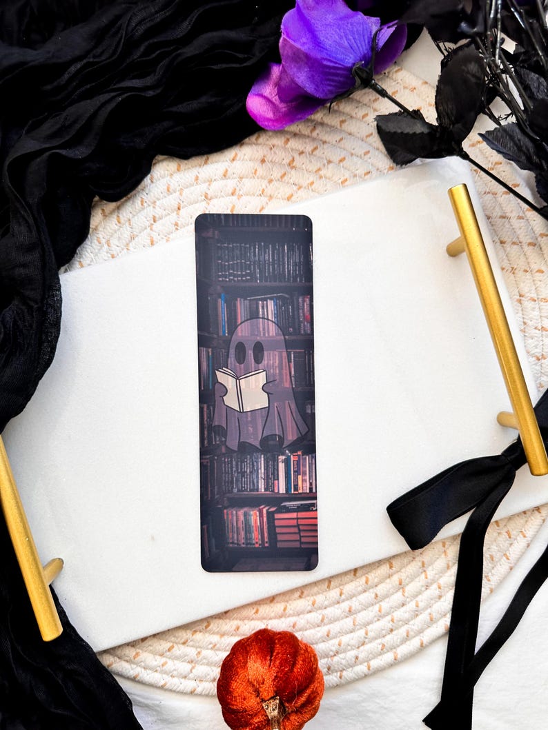 Spooky Ghost Bookmark: Haunted Library, Laminated Finish immagine 2