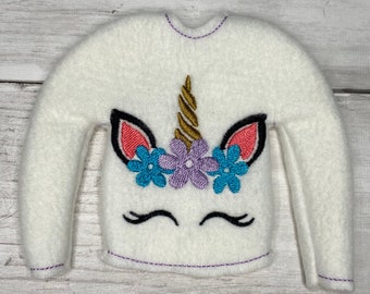 In the Hoop - ITH Unicorn Elf Sweater, unicorn elf sweater, Elf Christmas Sweater Digital File, ITH Embroidery,  elf costume, elf clothes
