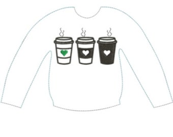 In The Hoop - ITH Santa's elf sweater, Coffee elf sweater embroidery file, coffee digital file, coffee elf sweater