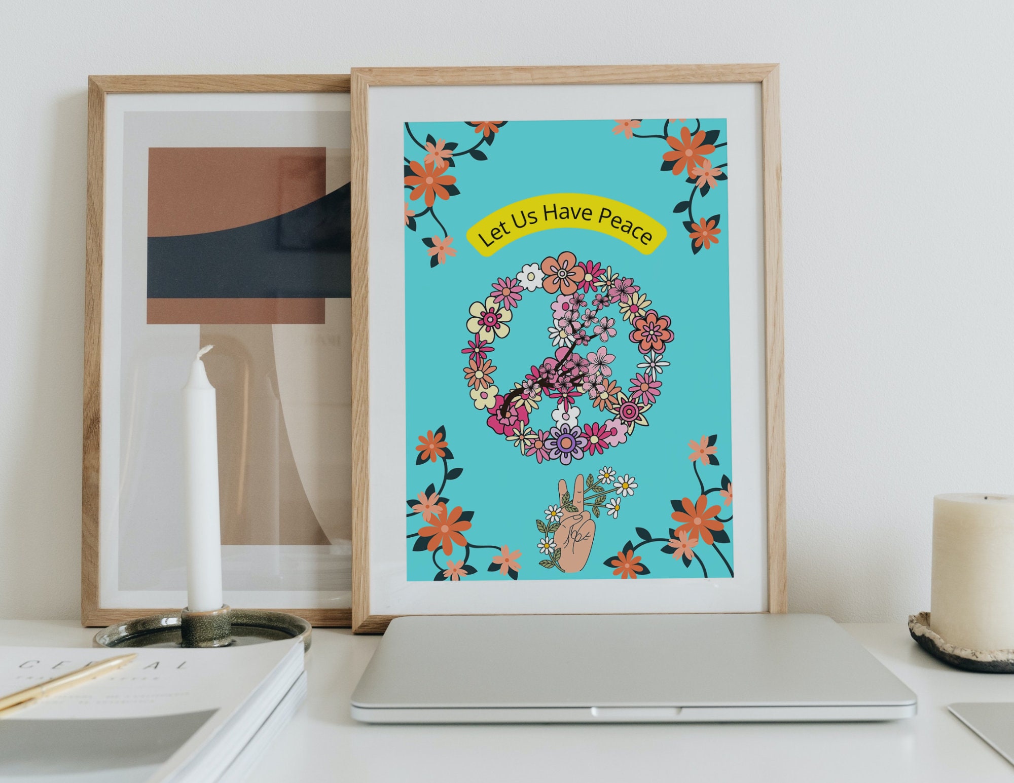 Flower Peace Sign Wall Art Digital Digital Wall Art Download Etsy