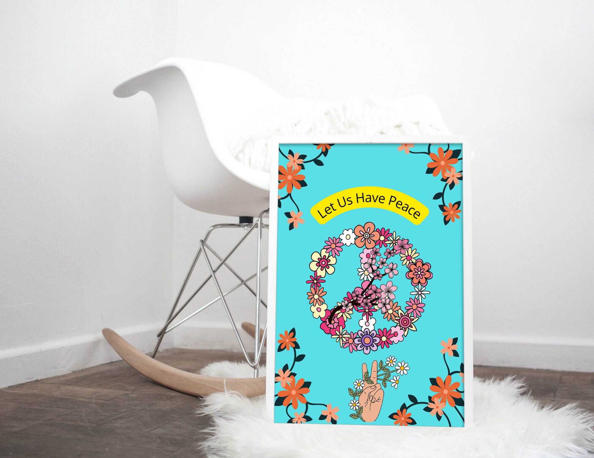 Flower Peace Sign Wall Art Digital, Digital Wall Art Download, Multiple