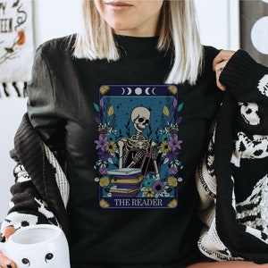 Skeleton Tarot Card Tshirt, Book Lover Tshirt, Reader Gift, Trendy Women's Shirts, Tarot Card Shirt, Funny Skeleton Tshirt