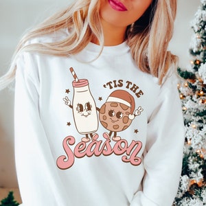 Tis The Season Christmas Sweater, Milk And Cookies Shirt, Cookies For Santa Shirt, Christmas Crewneck, Christmas Outfit, Women's Crewnecks