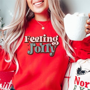 Feeling Jolly Christmas Sweater, Christmas Crewneck, Christmas Sweatshirt, Women&#39;s Holiday Sweaters, Christmas Sweater