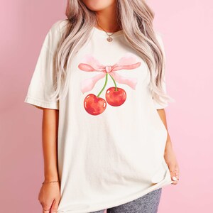 Coquette Tshirt, Cherries Shirt, Cherry Bow Shirt, Coquette Bow Tshirt, Trendy Shirts, Women's Tshirts, Coquette Clothing