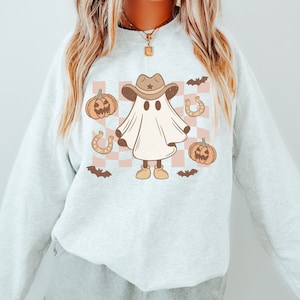 Cowboy Ghost Halloween Sweatshirt, Cowboy Halloween, Cute Ghost Sweater, Halloween Crewneck, Western Ghost Shirt, Spooky Gift, Ghost Sweater