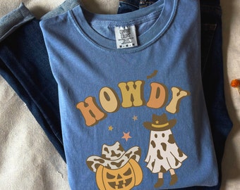 Howdy Pumpkin Shirt, Cowboy Halloween T Shirt, Women's Halloween Shirts, Western Halloween Shirt, Cowboy Ghost Tee, Pumpkin Patch Outfit