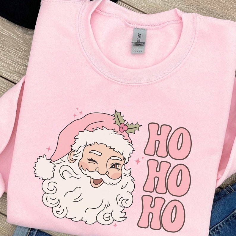 Santa Sweatshirt, Pink Santa Sweatshirt, Preppy Santa Sweater, Cute