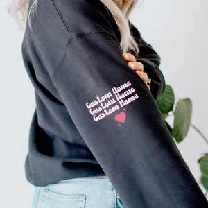 I Wear My Heart On My Sleeve Custom Sweatshirt, Personalized Names On Sleeve Sweatshirt, Mom Custom Gift,  I Wear My Heart On My Sleeve