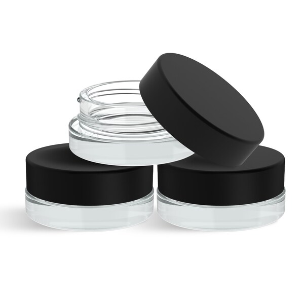 90 Pack - 7ml Low Profile Thick Glass Containers with Black Lids - Concentrate Jars for Oil, Lip Balm, Wax, Cosmetics