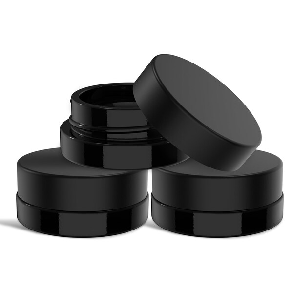 90 Pack - 7ml Low Profile Thick Black Glass Containers with Black Lids - Concentrate Jars for Oil, Lip Balm, Wax, Cosmetics