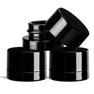 200 Pack - 5ml Thick Black Glass Containers with Black Child Resistant Lids - Concentrate Jars for Oil, Lip Balm, Wax, Cosmetics