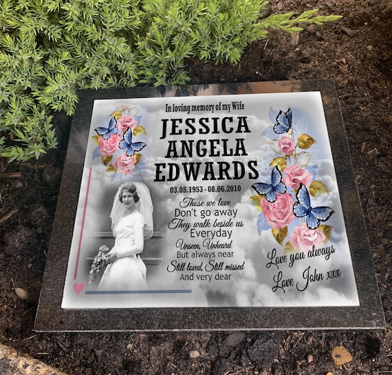 Solid granite headstone grave marker, 20cm x 20cm x 1.5cm, any ...