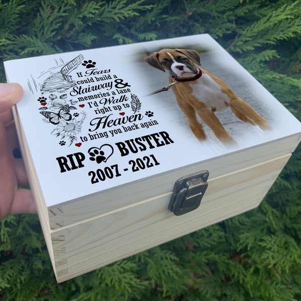 Personalised wooden urn for Dog ashes, Wooden memorial box, Keepsake box, Any design printed.