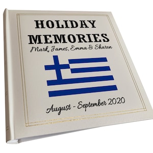 Large personalised photo album, Holiday vacation photo album, Greece design or any country can be printed, Album holds 200 6x4&quot; photos.
