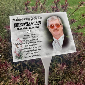 Large temporary grave headstone - Cemetery grave marker with ground stake - Personalised photo plaque - In loving memory Dad.