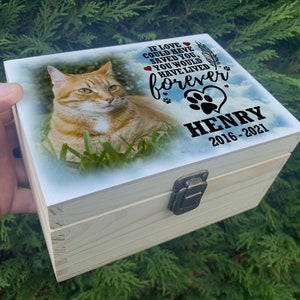 Urne à cendres de chat personnalisée, boîte à souvenirs, urne / boîte en bois. Tout dessin imprimé.