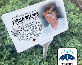 Grave marker with personalized photo plaque, Cemetery remembrance marker, Temporary graveside headstone.