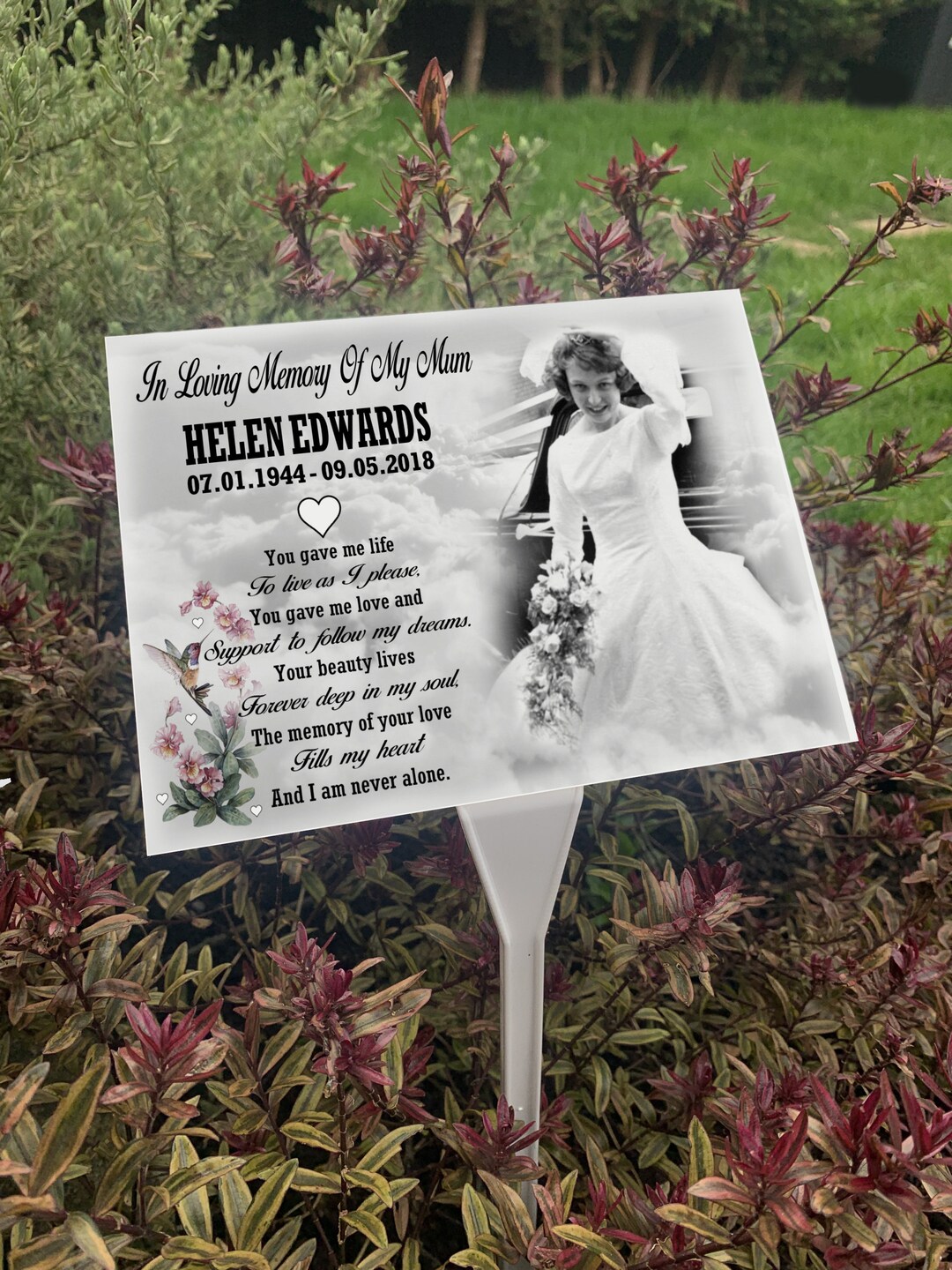 Large Grave Marker Photo Plaque and Ground Stake Personalised Cemetery