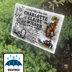 Large grave marker, Gravestone, Temporary cemetery headstone, weatherproof personalised design, Horse racing or Any design can be printed.