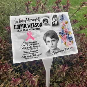 Grave maker with ground stake - Large stake & photo plaque - Cemetery memorial - Any design printed - Weather resistant.
