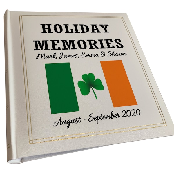 Large personalised photo album, Holiday vacation photo album, Ireland design or any country can be printed, Album holds 200 6x4" photos.
