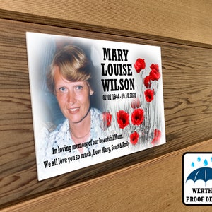 Memorial bench plaque, Wall plaque, Photo plaque, Remembrance gift, Cemetery or garden use, All weather graveside marker.