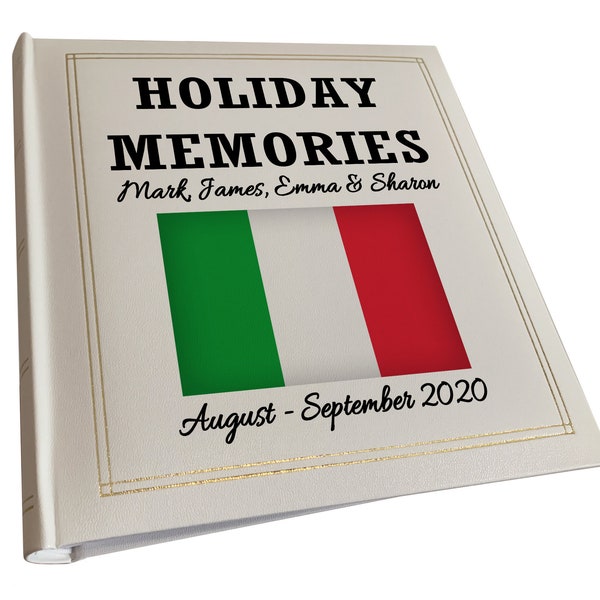 Large personalised photo album, Holiday vacation photo album, Italy design or any country can be printed, Album holds 200 6x4" photos.