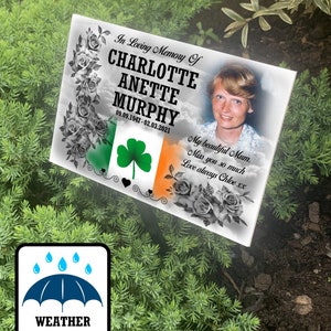Large personalised grave marker, Tree stake with plaque, In loving memory, Memorial plaque for cemetery or garden, Ireland Irish design