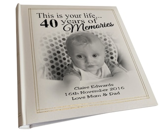 Personalized large photo album, 40th birthday or any design can be printed, Family memory keepsake album, A personal birthday present.