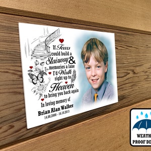 Personalized photo bench plaque, Grave marker plaque, Wall plaque, Remembrance gift. Acrylic plaque with all weather adhesive tape.