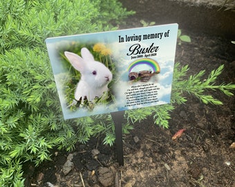 Personalized small memorial Plaque Stake, Grave marker, Indoor or outdoor use, Fully waterproof, Rabbit design, any design can be printed.