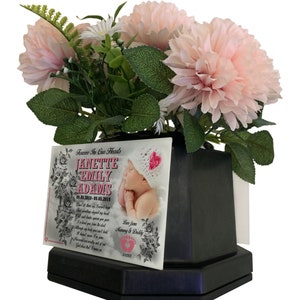 Baby Child Grave Flower Pot With Personalised Memorial Plaque, Cemetery Or Garden use, Weather resistant print. Any design can be printed.
