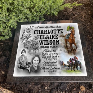 Horse Racing sport design, Solid Granite headstone grave marker, 20cm x 20cm x 1.5cm, any design printed, Personalised weatherproof print