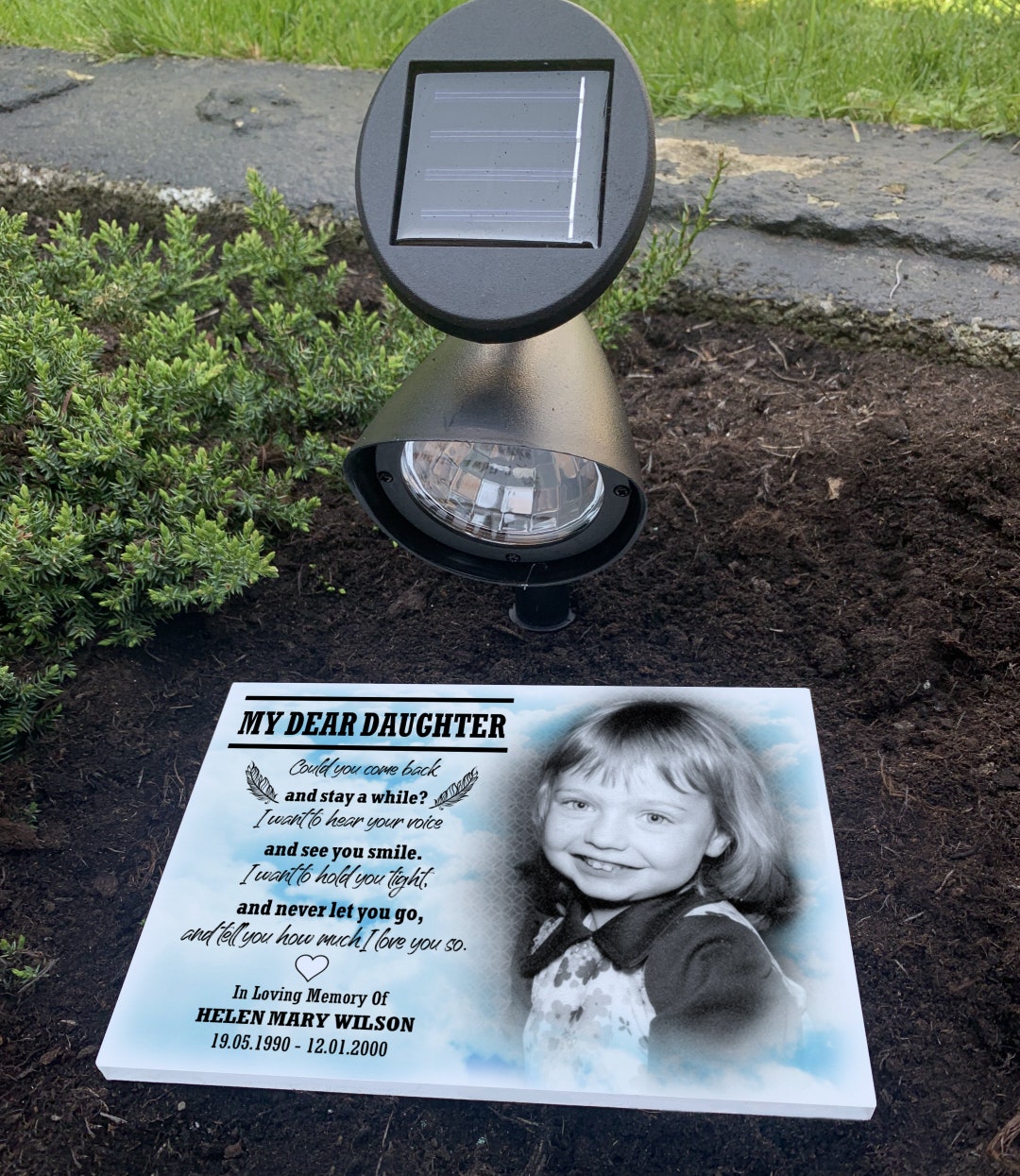 Personalised Grave Memorial, Cemetery Grave Marker With a Solar Light ...