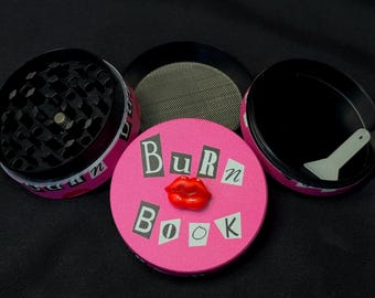 pink Burn Book herb grinder – 5 piece metal spice grinder - y2k pop art design