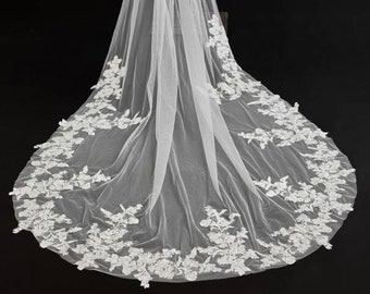 Bride Veil, Embroidered Veil, Flower Veil, Bride Veil, Custom