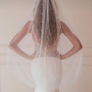 Pearl Wedding Veil, Wedding Veil, Cathedral Veil, Long Veil, Bride Veil, Pearls, Handmade Wedding Veil, Short Veil Finger Tip
