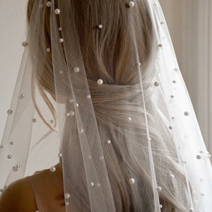 Pearl Wedding Veil, Wedding Veil, Cathedral Veil, Long Veil, Bride Veil, Pearls, Handmade Wedding Veil, Short Veil zdjęcie 4