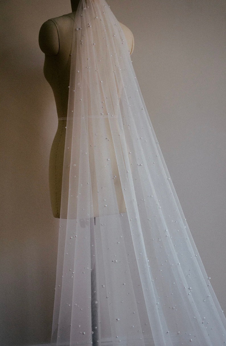 Pearl Wedding Veil, Wedding Veil, Cathedral Veil, Long Veil, Bride Veil, Pearls, Handmade Wedding Veil, Short Veil zdjęcie 7