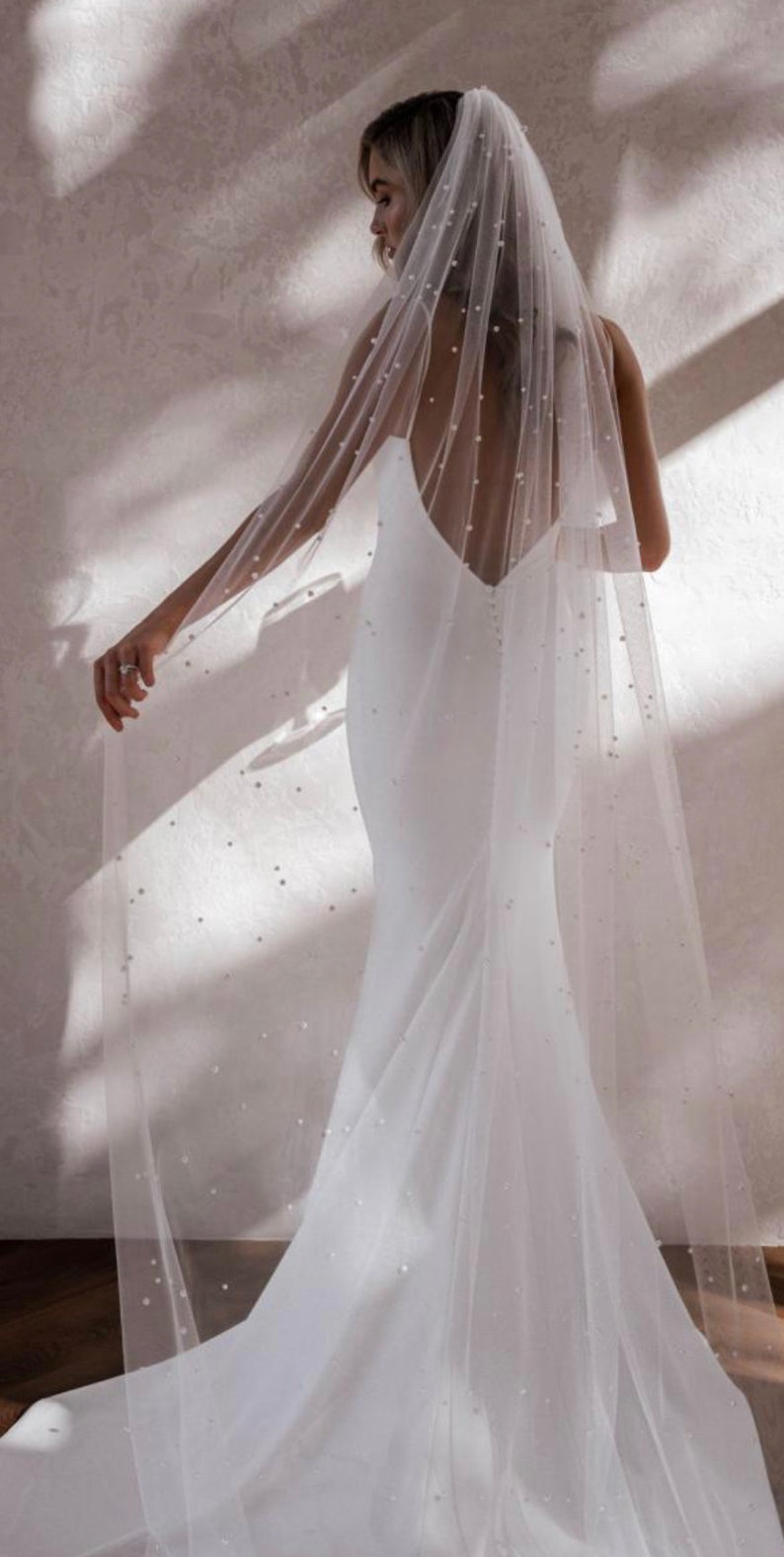 Pearl Wedding Veil, Wedding Veil, Cathedral Veil, Long Veil, Bride Veil, Pearls, Handmade Wedding Veil, Short Veil zdjęcie 3