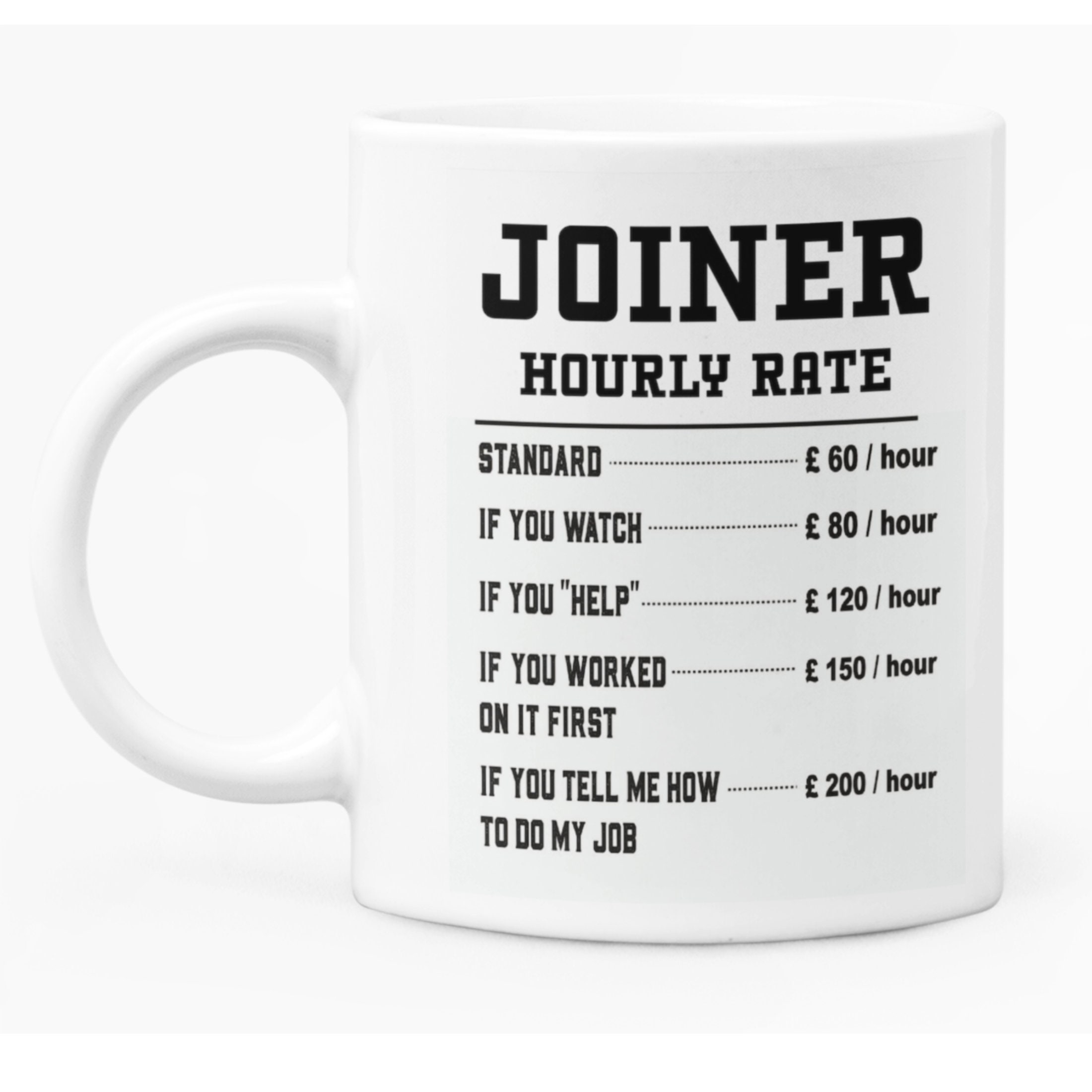 Funny Mug Gift for Joiner joiner Hourly Rate. With Escalating Price
