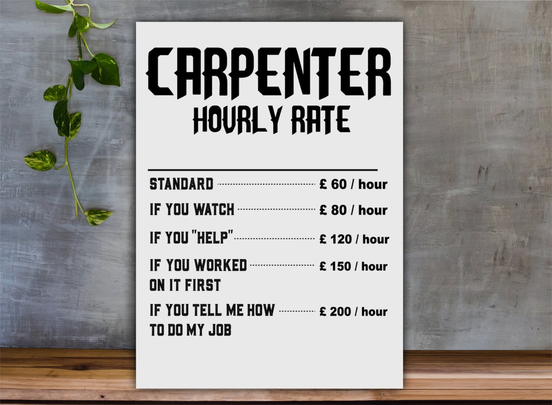 Funny Carpenter Hourly Rate Metal Sign - Hand Printed Aluminum - Etsy