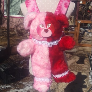 Shortcake The Backpack, clay face plush, ooak, handmade, animal bag, backpack, teddy bag, bear purse, strawberry aesthetic