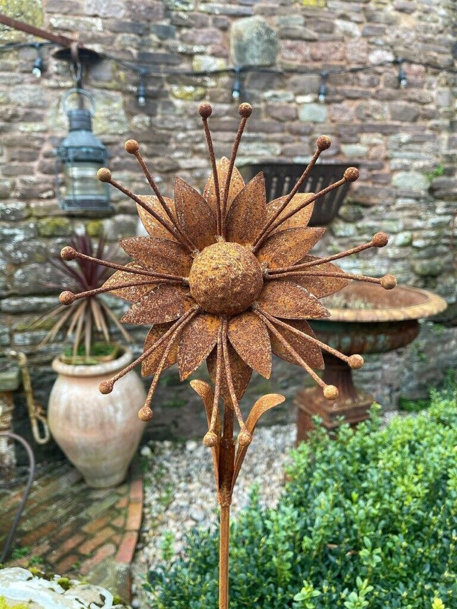 Rusty Flower Stake 79 Rusted Metal Plant Support Garden Etsy