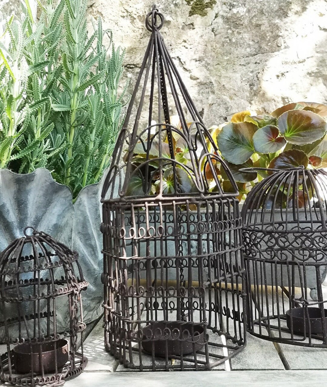 Conical Hanging Wire Bird Cage Tea Light Holder Metal Votive Etsy