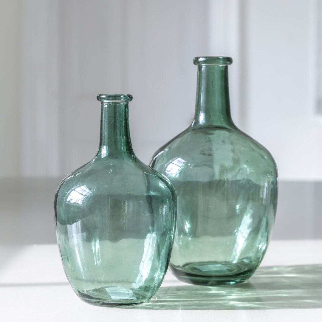 1 Green Glass Demijohn Bottle Vase Coloured Glass Vintage Etsy